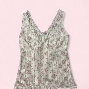 Popular 21 white and pink floral tank top with ruffles size medium